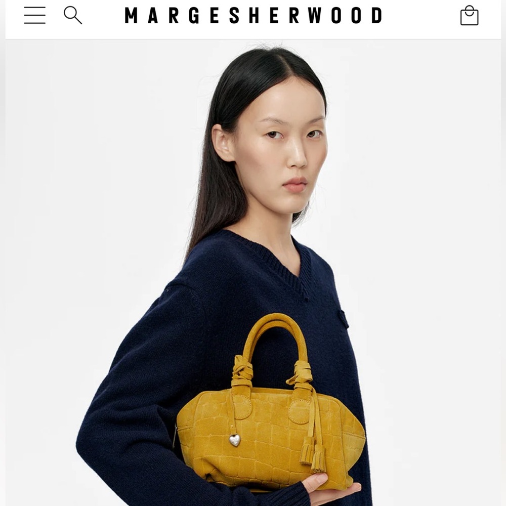 MARGE SHERWOOD SOFT BOWLING MUSTARD CROC-EFFECT SUEDE